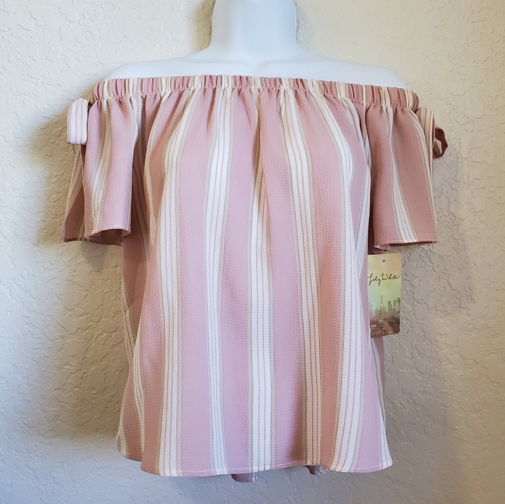 LILY WHITE OFF SHOULDER STRIPED BLOUSE SIZE S